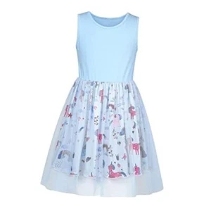 Girl Dress Casual Sleeveless Tutu Tulle Sundress for School Party 4 4-5T Blue - Picture 1 of 7