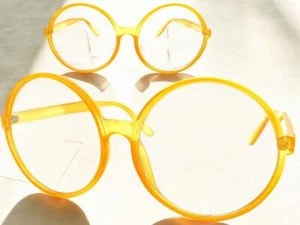 OCCHIALI DA VISTA OVERSIZE ESAGERATI RETRÒ lenti trasparenti X-Large montatura grande rotonda arancione - Foto 1 di 7