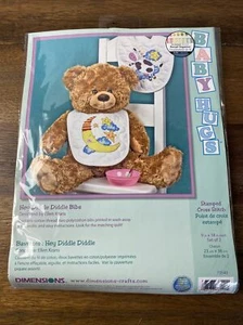 Dimensions Hey Diddle Diddle 73540 Set 2 Printed Cross Stitch Bibs Kit 9x14" - Picture 1 of 2