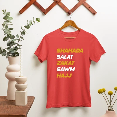Camiseta Cinco Pilares Islámicos Shahada Salat Zakat Sawm Hajj Fe Musulmana Foto 1 de 4