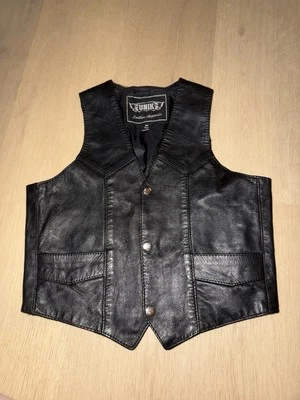 Unik Ropa de Cuero Chaleco de Motociclista Juvenil Talla M Negro Bolsillos a Presión Cuero Real Foto 1 de 2