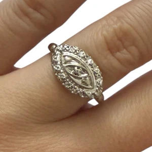 Mid-Century 10K White Gold Marquise Diamond Illusion Ring Sz 5.75 Vintage Estate - Picture 1 of 21