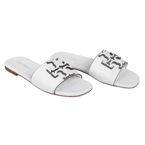 Tory Burch Ladies' Ines Leather Slide Sandal Shoe GARDENIA (Ivory) CHOOSE SIZE - Photo 1 sur 5