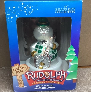 Brass Key Collection Rudolph-Sam the Snowman Hand-Crafted Glass Ornament 2001 - Picture 1 of 7