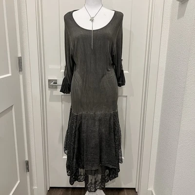 Scandal Италии женщин размер M/L 3/4 рулон кран рукава Midi темно серый платье кружева - Изображение 1 из 4