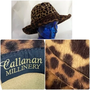 Callanan Millinery Leopard Wool Felt Fedora Hat Wide Brim - Picture 1 of 18