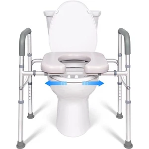 Raised Toilet Seat with Handles, Width and Height Adjustable Commode Chair fo... - Picture 1 of 7