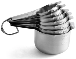 Stainless Steel Measuring Cups Set of 7 with Pour Spout - Nesting Kitchen Too... - Picture 1 of 8