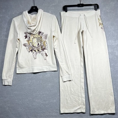 De colección Y2K Juicy Couture Terciopelo Chándal Chaqueta XL Pantalones S Conjunto Crema Para Mujer Foto 1 de 4