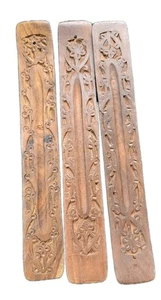 3 Floral Design 10" Wooden Incense Burner Holder Ash Catcher for incense sticks - Picture 1 of 7