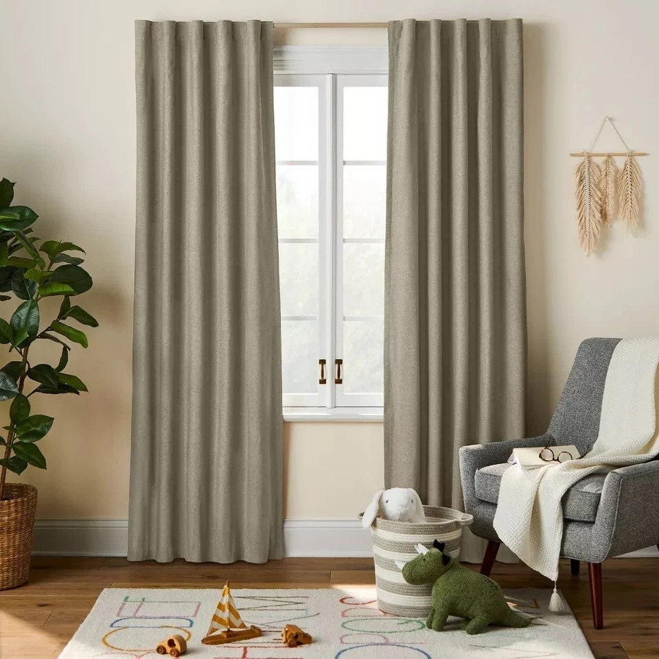 Pillowfort Green Chambray Cotton Single Blackout & Lined Curtain Panel 42" "