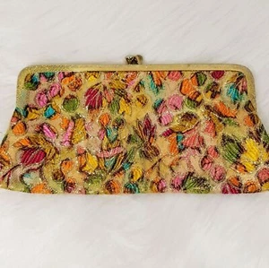 Cartera clutch vintage rosa floral brocado Kisslock - Imagen 1 de 5