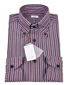 NUEVA Camisa de algodón hecha a mano Fralbo Napoli 40 US 15 3/4 ajuste normal a rayas - Imagen 1 de 4