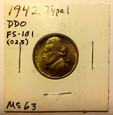 1942 Type l DDO FS-101 (025) Jefferson Nickel MS+ w/ full steps - see Pics - Image 1 of 3