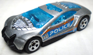 2010 HOT WHEELS SPEED TRAP SILVER & BLUE 1:64 DIECAST 2 5/8" POLICE CAR W ORANGE