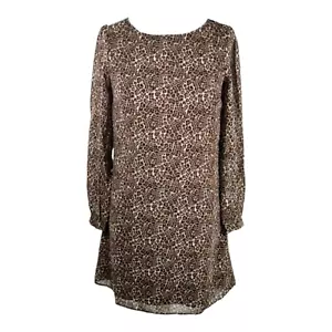 New Short Brown Shift Dress Size 14 Floaty Lined Long Sleeves Holiday VERY BNWT - Picture 1 of 15
