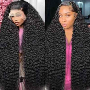 Deep Wave Lace Front Echthaarperücke Kleberlos Lockig Frontalperücke für Damen - Bild 1 von 12