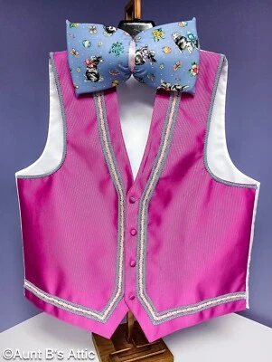 Easter Bunny Vest & Tie Fuchsia Full Back Hand Decorated Mascot Vest XL Long - Image 1 of 3