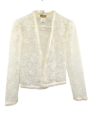 Cárdigan de Colección Gunne Sax Jessica's Gunnies Encaje Frente Abierto Talla Pequeña Marfil Foto 1 de 4