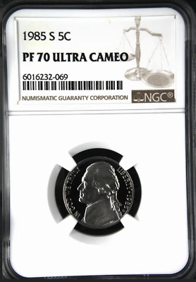 1985 S Jefferson 5¢ NGC PF 70 Ultra Cameo - Image 1 of 2