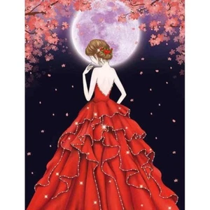 Diamond Painting Set "Red Dress Lady in the Moon" Full Rnd 11"x 15" #465079 - Bild 1 von 3