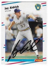 JAY ALDRICH 1988 FLEER AUTOGRAPHED SIGNED # 155 MILWAUKEE BREWERS