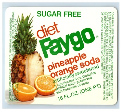 Etiqueta original de soda Diet Faygo Piñapple y naranja años 50-70 S59E Foto 1 de 2