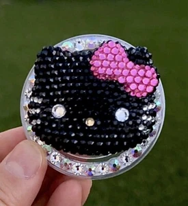Vollständig verblindete Strasssteine schwarz Hot Pink Kitty Katze Magnet Handy Griff - Bild 1 von 1