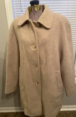 Abrigo de lana Herman Kay para mujer L ajustado manga larga botones bolsillos delanteros beige de colección  Foto 1 de 4