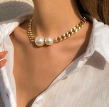 Chunky Choker Hip Necklace Gold And Pearl