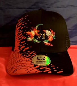 MENS CAP Black/Red Canvas/Mesh Embroidered Rooster Cockfight - Snapback One Size - Picture 1 of 6