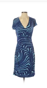 Jones New York Kleid Gr. Small Stretch Strick Faux Wickel Mieder blau Print ohne Schlitz - Bild 1 von 4