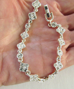 Givenchy Crystal Flower Link Bracelet Silver Tone