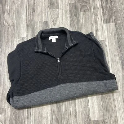 Suéter tejido negro/gris con cremallera cuello falso CALVIN KLEIN 1/4 para hombre talla grande Foto 1 de 4