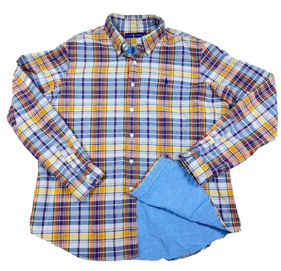 Camisa Ralph Lauren Hombres XL Amarillo Azul Cuadros Abotonada Forrada Vestido Informal Multi Foto 1 de 4