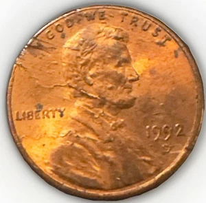1992-D Red Lincoln Memorial Penny Small Letters Lamination Strike DDO Free Shipp - Picture 1 of 10
