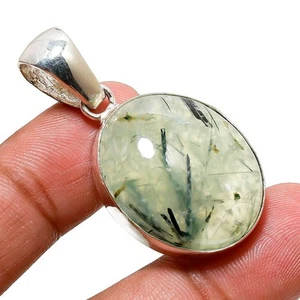 Prehnite Gemstone Handmade Ethnic Antique Design Jewelry Pendant 1.7" SR 9033 - Picture 1 of 6
