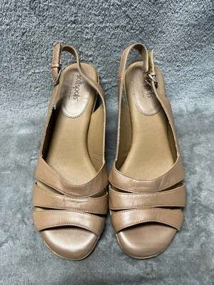 Softspots Womens Neima Metallic Tan/Beige Soft Leather Slingback Pump Heels 10W - Image 1 of 4