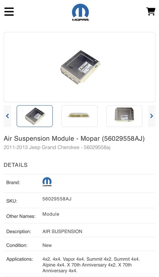 NUEVO Módulo de suspensión neumática genuino Mopar 56029558AJ 11-13 Jeep Grand Cherokee Foto 1 de 4