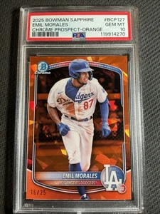 2025 Topps Bowman Chrome Emil Morales Dodgers Orange Prospect /25 PSA 10 POP 1 - Bild 1 von 5