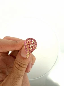 Lab created Ruby Tear Drop Ring 10k Yellow Gold - Picture 1 of 4