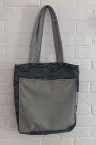 Tote Bag Dual Handle Pocket NWT Blue/black/beige - Picture 1 of 11