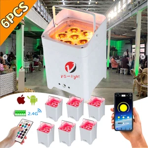 6PC 6x18W Battery Powered LED Uplight RGBWA+UV Wifi APP DMX Wireless Par Light - Picture 1 of 11