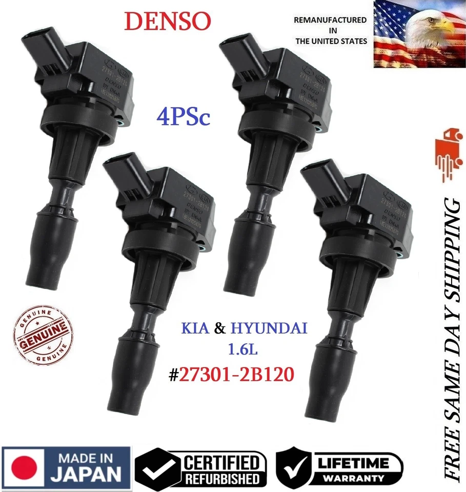 4x bobinas de encendido DENSO ORIGINALES para HYUNDAI KIA 2015-22 1,6 L TURBO #27300-2GGA0 Foto 1 de 3