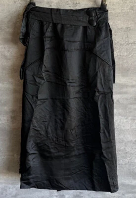 Antigua falda cinturón flecos con volantes de seda negra victoriana hecha a mano de la década de 1890 talla S Foto 1 de 4