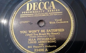 Ella Fitzgerald 78rpm Single 10-inch Decca Records #23496 You Won't Be Satisfie - Picture 1 of 4