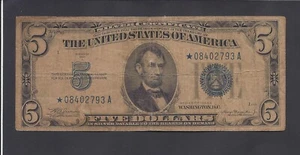 1934 A $5 @ SILVER CERTIFICATE @ STAR NOTE * @ - Picture 1 of 2