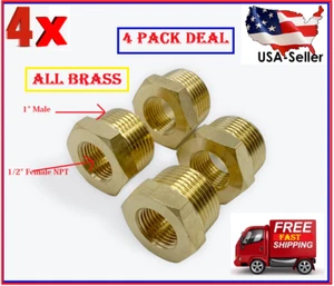 (4 PACK) Solid Brass Pipe Fitting Adapter 1" Male NPT to 1/2" Female NPT - Picture 1 of 6