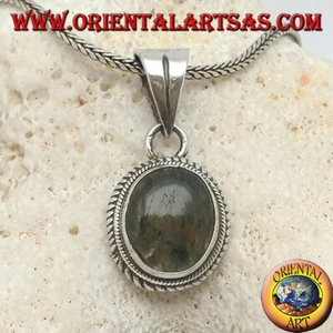 Ciondolo in Argento 925‰ con labradorite ovale contornata da intreccio - Foto 1 di 2