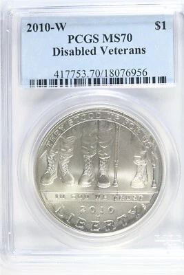 2010 W UNCIRCULATED $1.00 Silver Commemorative - Disabled Vets - PCGS MS 70 - Image 1 of 2
